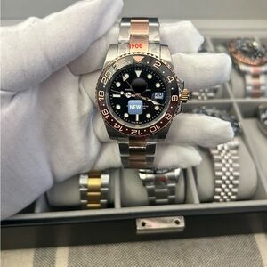 Two-Tone Stainless Steel Watch with Black Dial